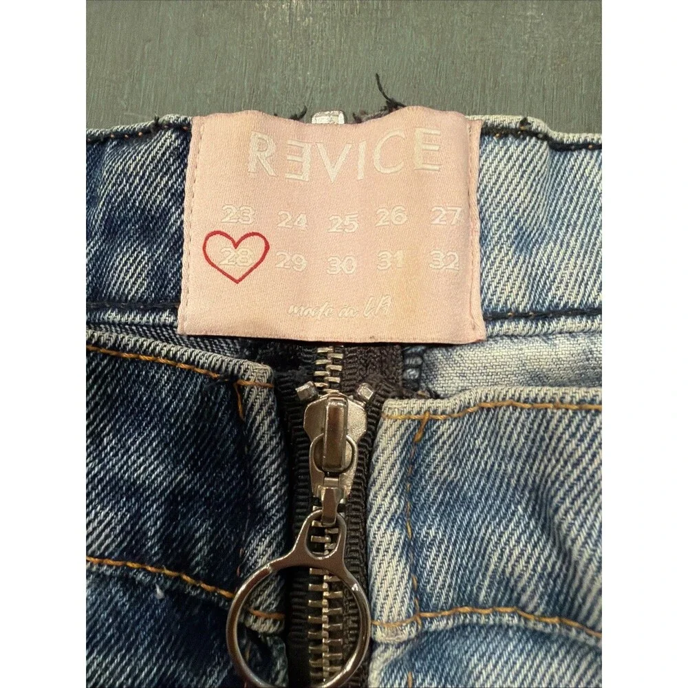 Revice Two‎ Tone Split Blue Jeans Size 28 Yin Yang Zipper Made in USA